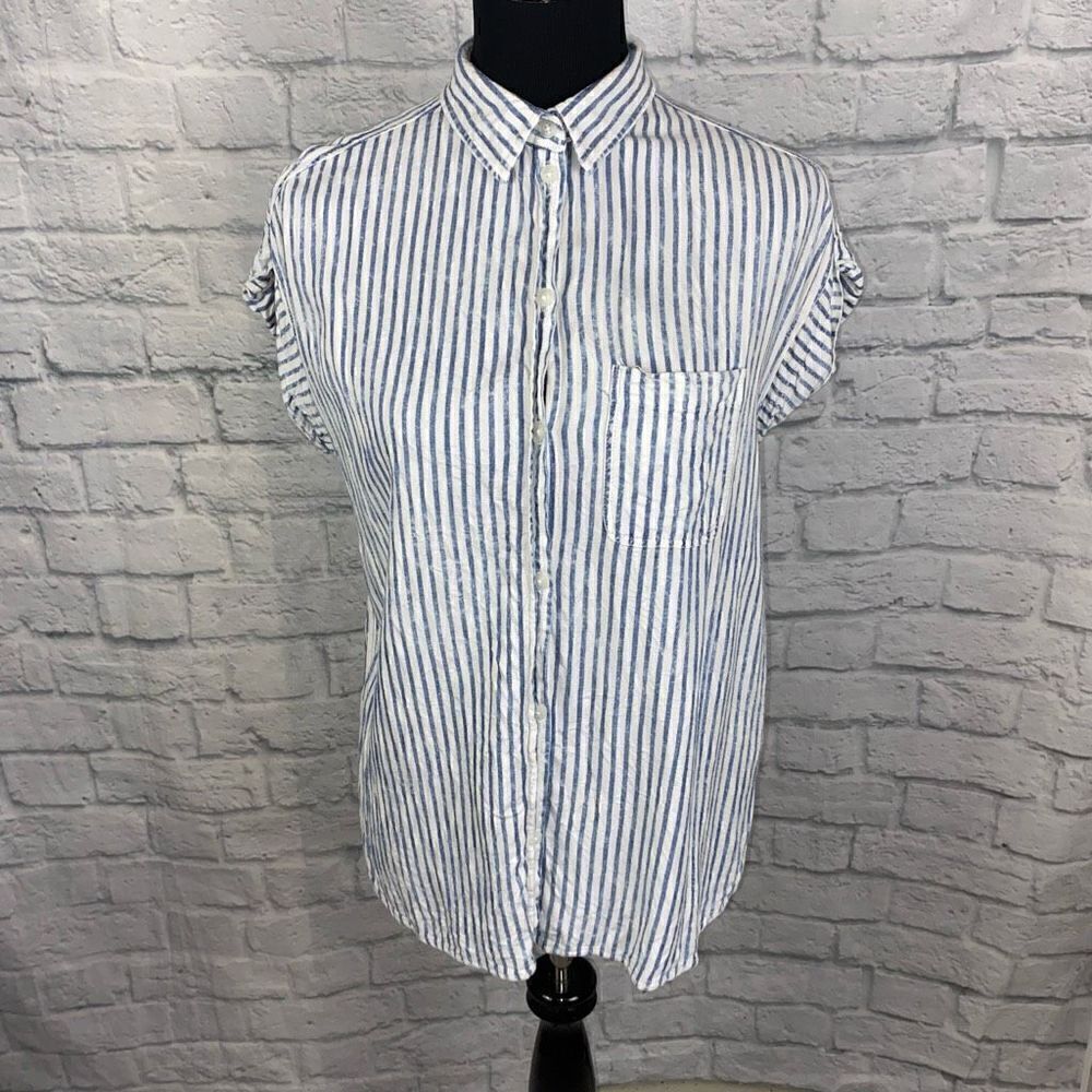 American eagle washed stripe short sleeve button down collar shirt sz S women